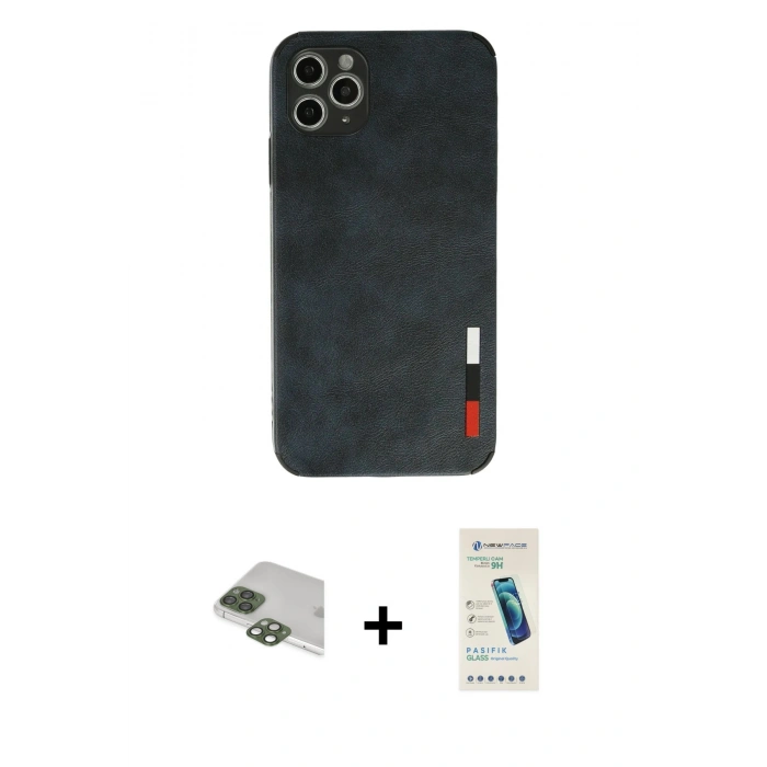 MARSİLYAN™- iPhone 11 Pro Max Kılıf Doruk Asil Koleksiyonu - Şeffaf Pasifik Cam Ekran Koruyucu + Pers Alüminyum Kamera Lens - YL