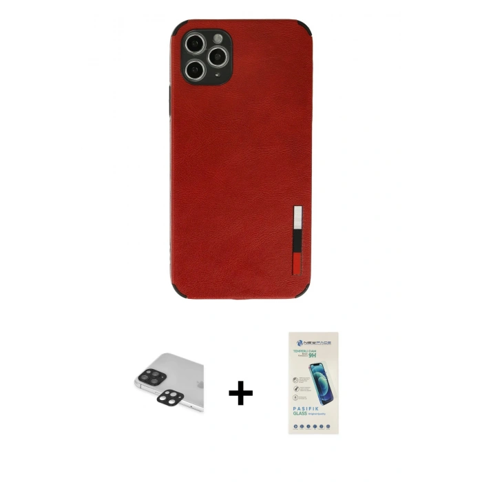 MARSİLYAN™- iPhone 11 Pro Max Kılıf Doruk Asil Koleksiyonu - Şeffaf Pasifik Cam Ekran Koruyucu + Pers Alüminyum Kamera Lens - SH