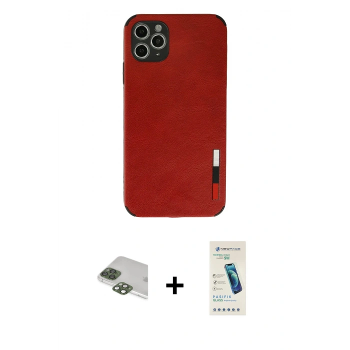 MARSİLYAN™- iPhone 11 Pro Max Kılıf Doruk Asil Koleksiyonu - Şeffaf Pasifik Cam Ekran Koruyucu + Pers Alüminyum Kamera Lens - YL