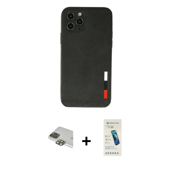 MARSİLYAN™- iPhone 11 Pro Max Kılıf Doruk Asil Koleksiyonu - Şeffaf Pasifik Cam Ekran Koruyucu + Pers Alüminyum Kamera Lens - YL