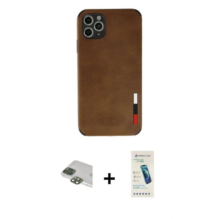 MARSİLYAN™- iPhone 11 Pro Max Kılıf Doruk Asil Koleksiyonu - Şeffaf Pasifik Cam Ekran Koruyucu + Pers Alüminyum Kamera Lens - YL