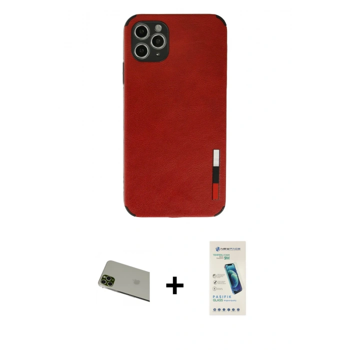 MARSİLYAN™- iPhone 11 Pro Max Kılıf Doruk Asil Koleksiyonu - Şeffaf Pasifik Cam Ekran Koruyucu + Rainbow Kamera Lens Koruma Cam - YL