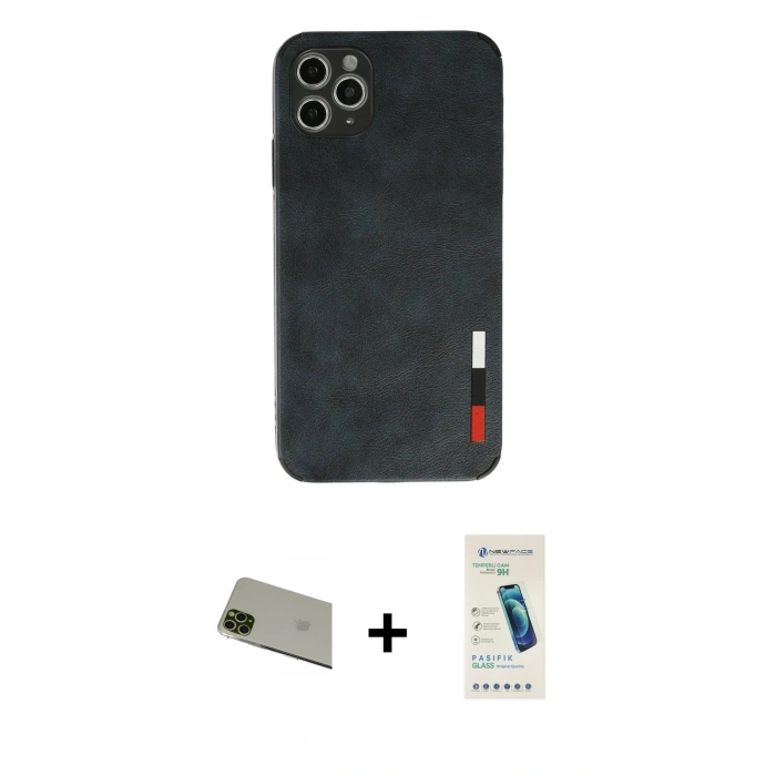 MARSİLYAN™- iPhone 11 Pro Max Kılıf Doruk Asil Koleksiyonu - Şeffaf Pasifik Cam Ekran Koruyucu + Rainbow Kamera Lens Koruma Cam - YL