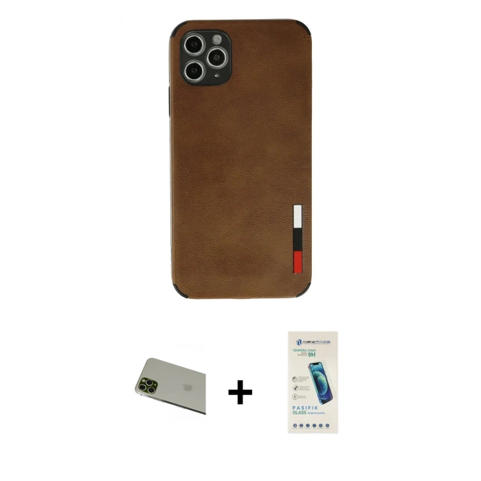 MARSİLYAN™- iPhone 11 Pro Max Kılıf Doruk Asil Koleksiyonu - Şeffaf Pasifik Cam Ekran Koruyucu + Rainbow Kamera Lens Koruma Cam - YL