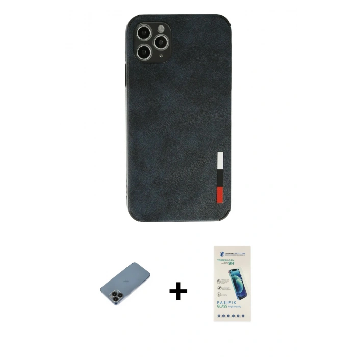 MARSİLYAN™- iPhone 11 Pro Max Kılıf Doruk Asil Koleksiyonu - Şeffaf Pasifik Cam Ekran Koruyucu + Shine Kamera Lens Koruma Cam - SH
