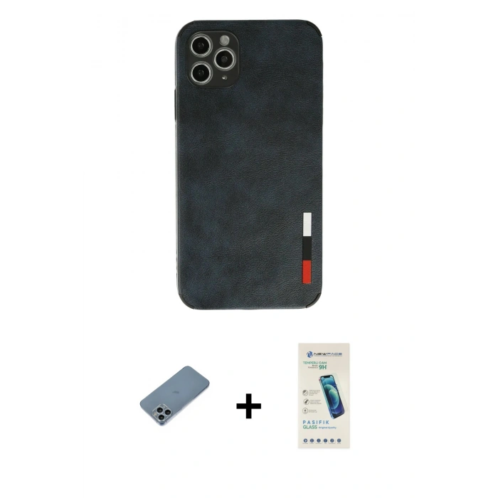 MARSİLYAN™- iPhone 11 Pro Max Kılıf Doruk Asil Koleksiyonu - Şeffaf Pasifik Cam Ekran Koruyucu + Shine Kamera Lens Koruma Cam - SABE