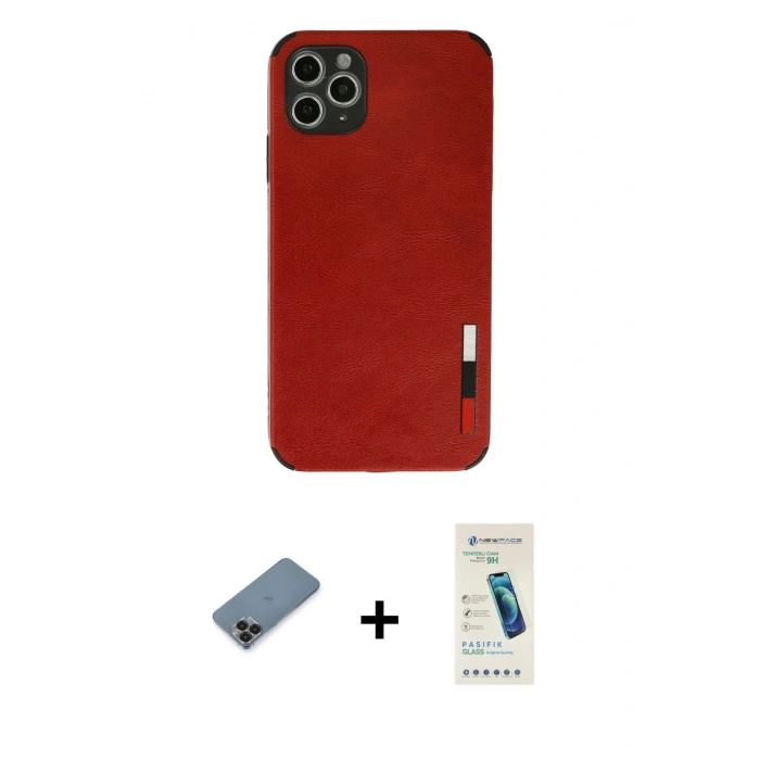 MARSİLYAN™- iPhone 11 Pro Max Kılıf Doruk Asil Koleksiyonu - Şeffaf Pasifik Cam Ekran Koruyucu + Siyah Metal Kamera Lens Koruma Cam