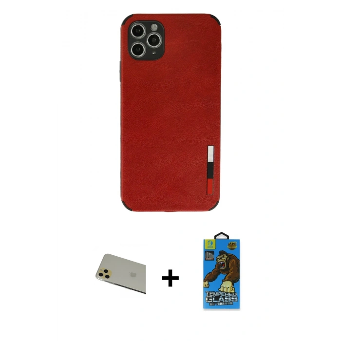 MARSİLYAN™- iPhone 11 Pro Max Kılıf Doruk Asil Koleksiyonu - Siyah 18D Cam Ekran Koruyucu + Rainbow Kamera Lens Koruma Cam - GD