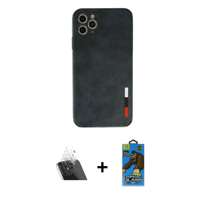 MARSİLYAN™- iPhone 11 Pro Max Kılıf Doruk Asil Koleksiyonu - Siyah 18D Cam Ekran Koruyucu + Kamera Lens Koruma Cam - SF
