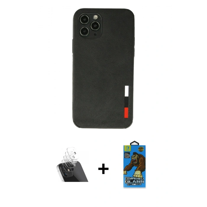 MARSİLYAN™- iPhone 11 Pro Max Kılıf Doruk Asil Koleksiyonu - Siyah 18D Cam Ekran Koruyucu + Kamera Lens Koruma Cam - SF