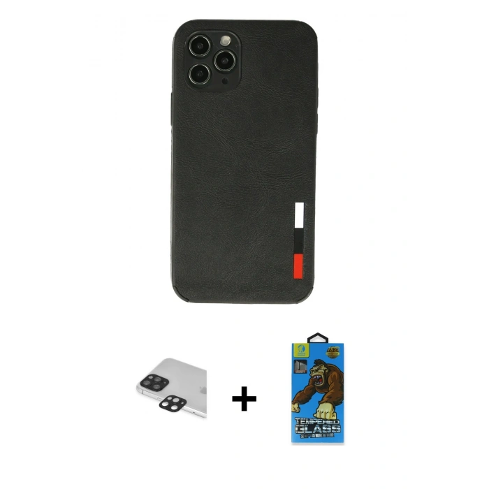 MARSİLYAN™- iPhone 11 Pro Max Kılıf Doruk Asil Koleksiyonu - Siyah 18D Cam Ekran Koruyucu + Pers Alüminyum Kamera Lens - SH