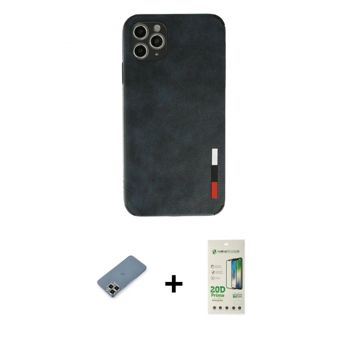 MARSİLYAN™- iPhone 11 Pro Max Kılıf Doruk Asil Koleksiyonu - Siyah 20D Premium Cam Ekran Koruyucu + Metal Kamera Lens Koruma Cam - GD