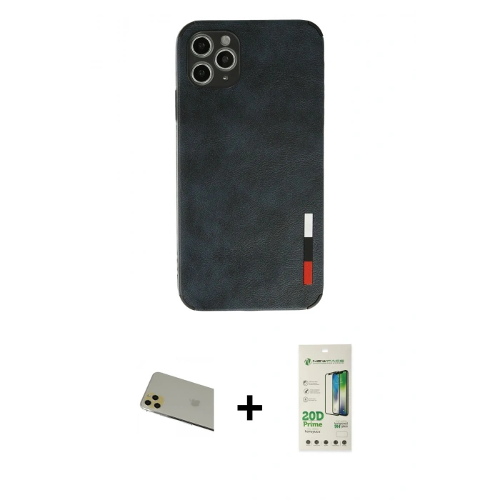 MARSİLYAN™- iPhone 11 Pro Max Kılıf Doruk Asil Koleksiyonu - Siyah 20D Premium Cam Ekran Koruyucu + Rainbow Kamera Lens Koruma Cam - GD