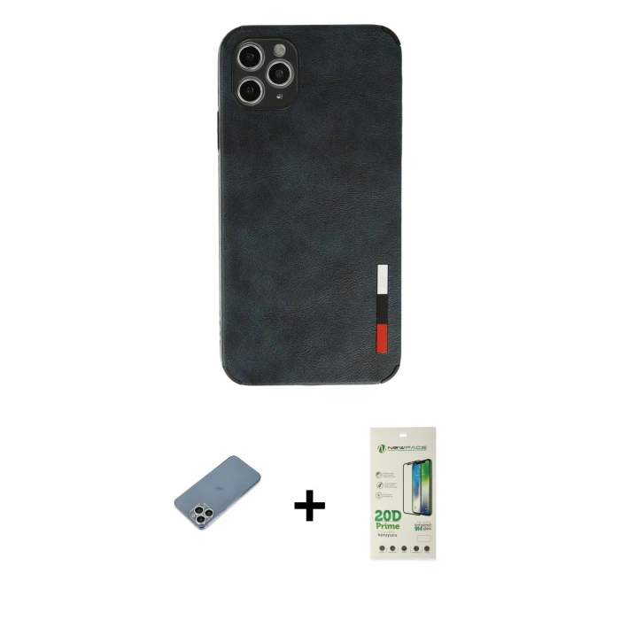 MARSİLYAN™- iPhone 11 Pro Max Kılıf Doruk Asil Koleksiyonu - Siyah 20D Premium Cam Ekran Koruyucu + Shine Kamera Lens Koruma Cam - GS
