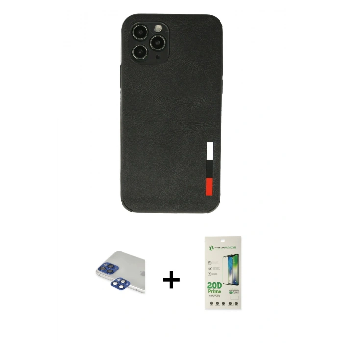 MARSİLYAN™- iPhone 11 Pro Max Kılıf Doruk Asil Koleksiyonu - Siyah 20D Premium Cam Ekran Koruyucu + Pers Alüminyum Kamera Lens - LT