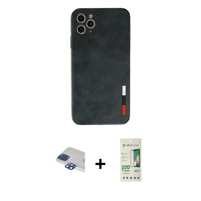 MARSİLYAN™- iPhone 11 Pro Max Kılıf Doruk Asil Koleksiyonu - Siyah 20D Premium Cam Ekran Koruyucu + Pers Alüminyum Kamera Lens - LT