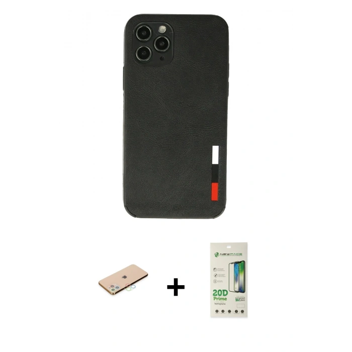 MARSİLYAN™- iPhone 11 Pro Max Kılıf Doruk Asil Koleksiyonu - Siyah 20D Premium Cam Ekran Koruyucu + Renkli Kamera Lens Koruma Cam - MI
