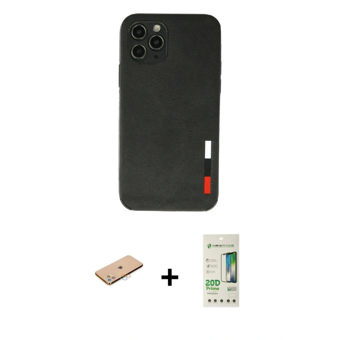 MARSİLYAN™- iPhone 11 Pro Max Kılıf Doruk Asil Koleksiyonu - Siyah 20D Premium Cam Ekran Koruyucu + Renkli Kamera Lens Koruma Cam - PE