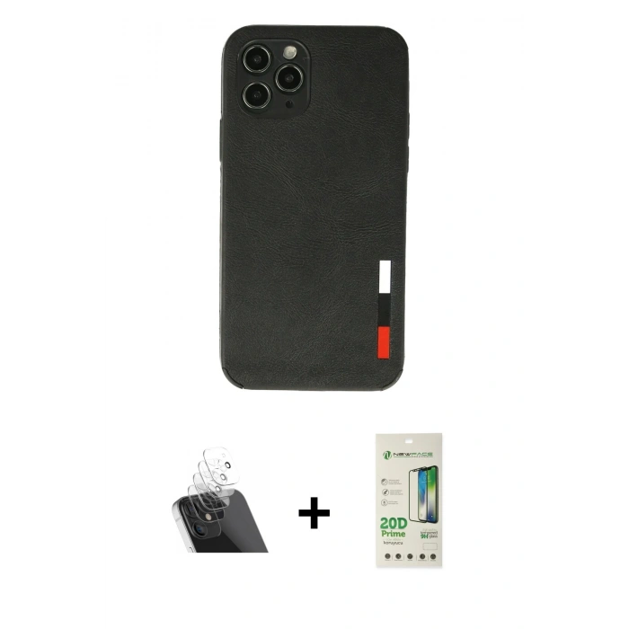 MARSİLYAN™- iPhone 11 Pro Max Kılıf Doruk Asil Koleksiyonu - Siyah 20D Premium Cam Ekran Koruyucu + Kamera Lens Koruma Cam - SF