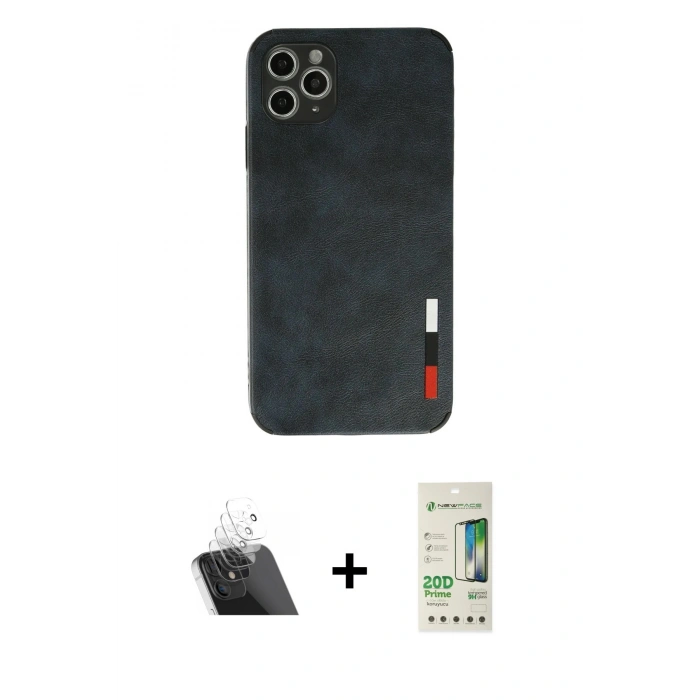 MARSİLYAN™- iPhone 11 Pro Max Kılıf Doruk Asil Koleksiyonu - Siyah 20D Premium Cam Ekran Koruyucu + Kamera Lens Koruma Cam - SF