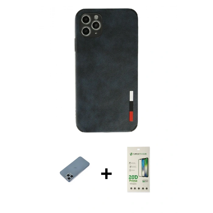 MARSİLYAN™- iPhone 11 Pro Max Kılıf Doruk Asil Koleksiyonu - Siyah 20D Premium Cam Ekran Koruyucu + Shine Kamera Lens Koruma Cam - SABE