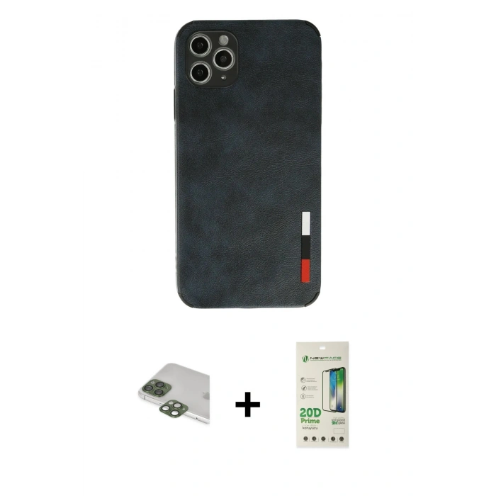 MARSİLYAN™- iPhone 11 Pro Max Kılıf Doruk Asil Koleksiyonu - Siyah 20D Premium Cam Ekran Koruyucu + Pers Alüminyum Kamera Lens - YL