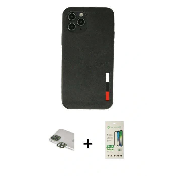 MARSİLYAN™- iPhone 11 Pro Max Kılıf Doruk Asil Koleksiyonu - Siyah 20D Premium Cam Ekran Koruyucu + Pers Alüminyum Kamera Lens - YL