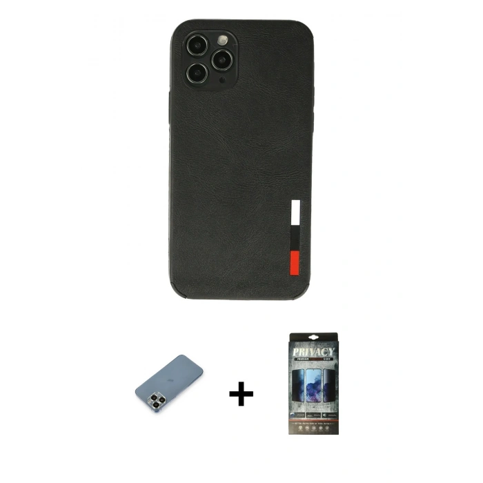 MARSİLYAN™- iPhone 11 Pro Max Kılıf Doruk Asil Koleksiyonu - Siyah 34D Hayalet Izgaralı Cam + Metal Kamera Lens Koruma Cam - AKYL