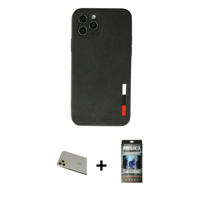 MARSİLYAN™- iPhone 11 Pro Max Kılıf Doruk Asil Koleksiyonu - Siyah 34D Hayalet Izgaralı Cam + Rainbow Kamera Lens Koruma Cam - GD