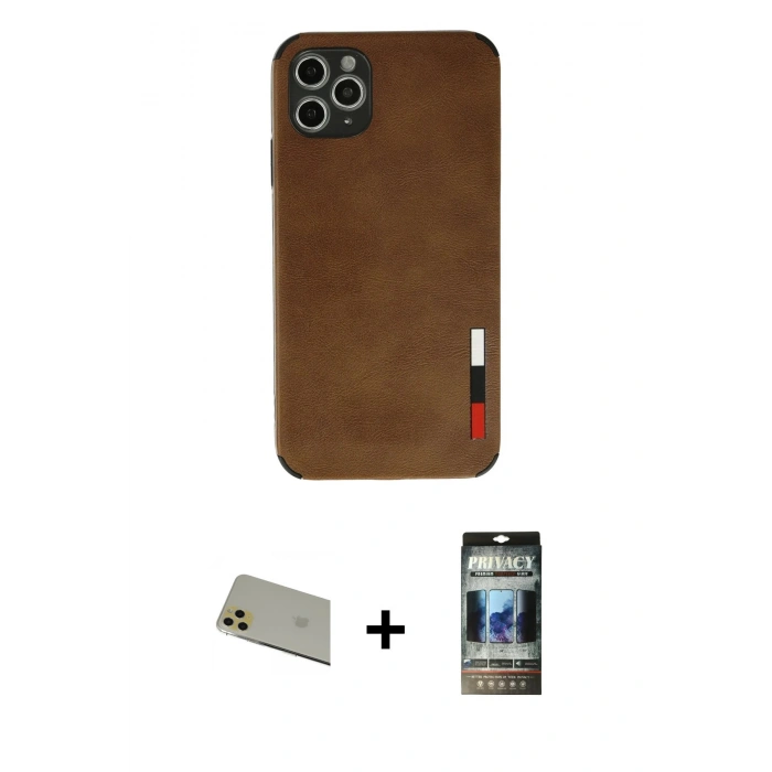 MARSİLYAN™- iPhone 11 Pro Max Kılıf Doruk Asil Koleksiyonu - Siyah 34D Hayalet Izgaralı Cam + Rainbow Kamera Lens Koruma Cam - GD