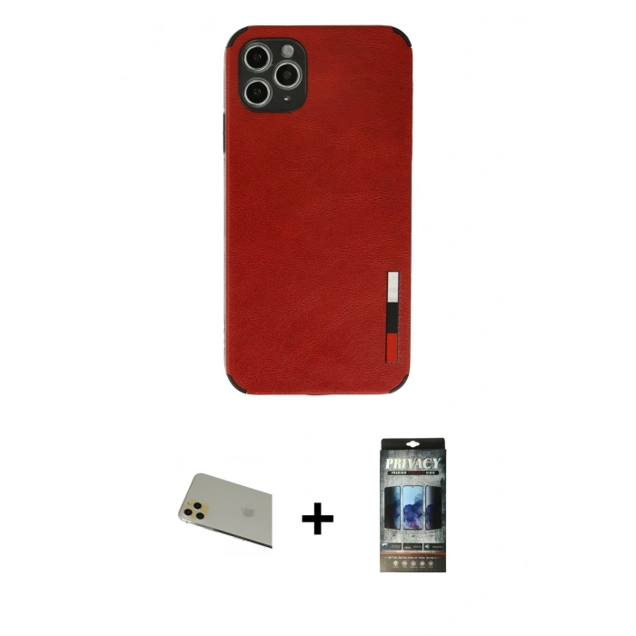 MARSİLYAN™- iPhone 11 Pro Max Kılıf Doruk Asil Koleksiyonu - Siyah 34D Hayalet Izgaralı Cam + Rainbow Kamera Lens Koruma Cam - GD