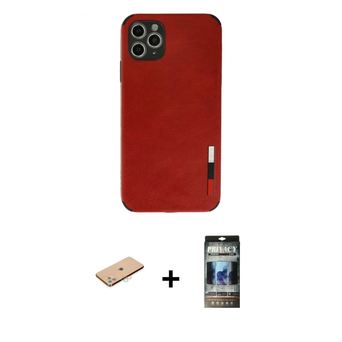 MARSİLYAN™- iPhone 11 Pro Max Kılıf Doruk Asil Koleksiyonu - Siyah 34D Hayalet Izgaralı Cam + Renkli Kamera Lens Koruma Cam - PE