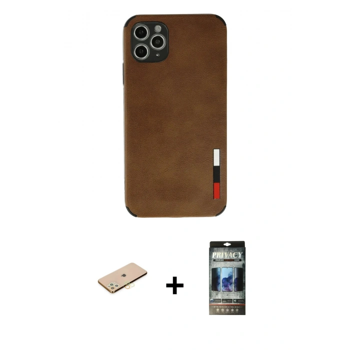 MARSİLYAN™- iPhone 11 Pro Max Kılıf Doruk Asil Koleksiyonu - Siyah 34D Hayalet Izgaralı Cam + Renkli Kamera Lens Koruma Cam - SI