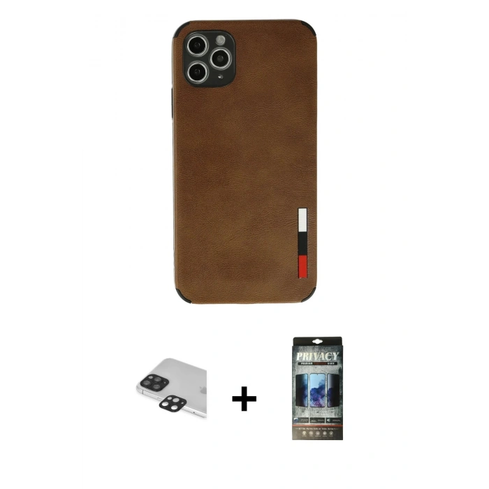 MARSİLYAN™- iPhone 11 Pro Max Kılıf Doruk Asil Koleksiyonu - Siyah 34D Hayalet Izgaralı Cam + Pers Alüminyum Kamera Lens - SH