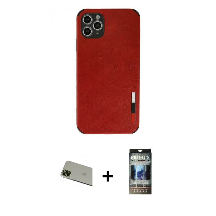 MARSİLYAN™- iPhone 11 Pro Max Kılıf Doruk Asil Koleksiyonu - Siyah 34D Hayalet Izgaralı Cam + Rainbow Kamera Lens Koruma Cam - YL