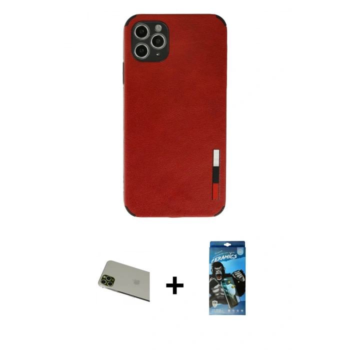 MARSİLYAN™- iPhone 11 Pro Max Kılıf Doruk Asil Koleksiyonu - Siyah 34D Izgaralı Cam + Rainbow Kamera Lens Koruma Cam - YL