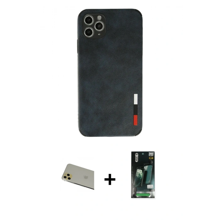MARSİLYAN™- iPhone 11 Pro Max Kılıf Doruk Asil Koleksiyonu - Siyah 360 Mat Full Body Arka Koruyucu + Rainbow Kamera Lens Koruma Cam - GD