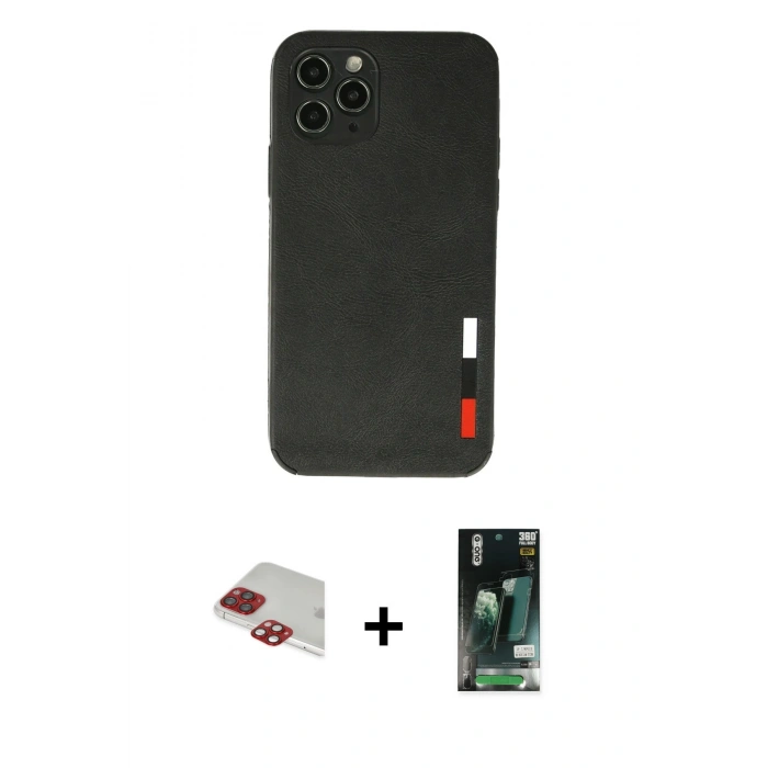 MARSİLYAN™- iPhone 11 Pro Max Kılıf Doruk Asil Koleksiyonu - Siyah 360 Mat Full Body Arka Koruyucu + Pers Alüminyum Kamera Lens - KI