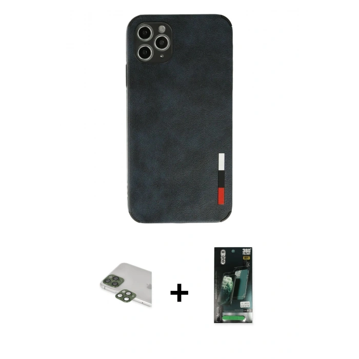 MARSİLYAN™- iPhone 11 Pro Max Kılıf Doruk Asil Koleksiyonu - Siyah 360 Mat Full Body Arka Koruyucu + Pers Alüminyum Kamera Lens - YL