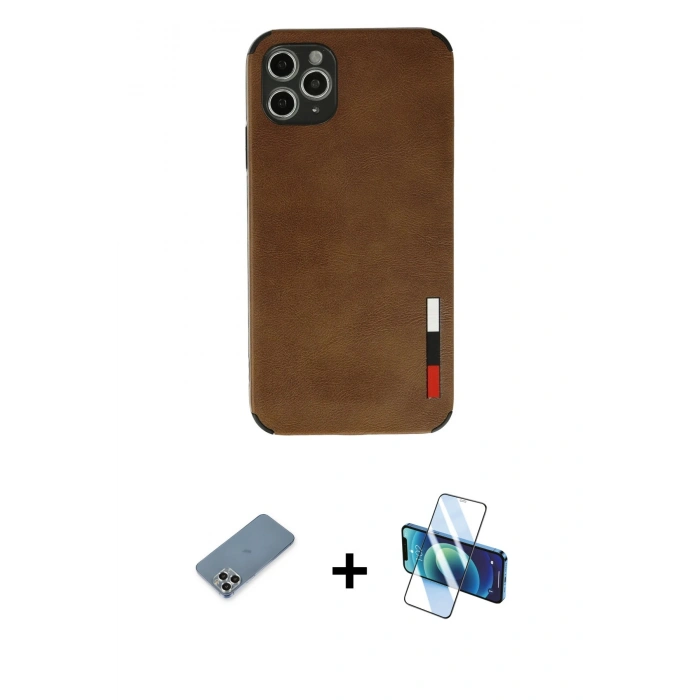 MARSİLYAN™- iPhone 11 Pro Max Kılıf Doruk Asil Koleksiyonu - Siyah 3D Antistatik Cam Ekran Koruyucu + Metal Kamera Lens Koruma Cam - GS