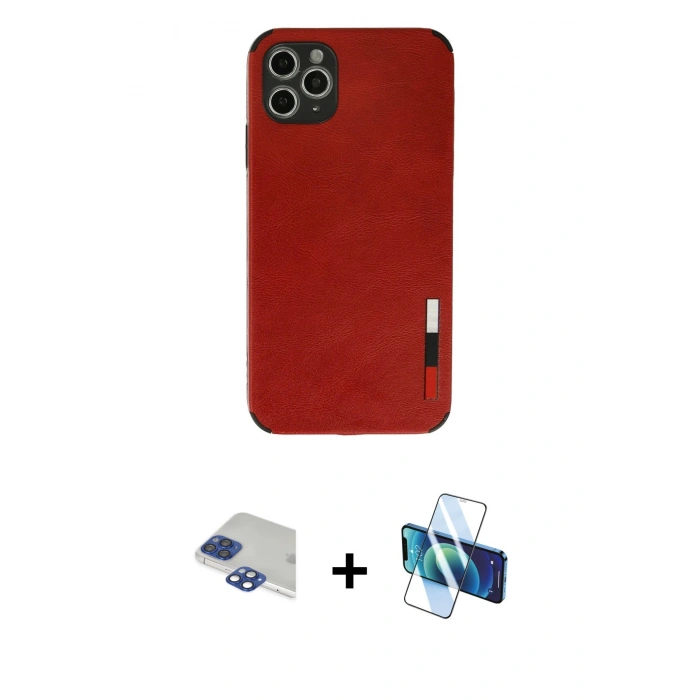 MARSİLYAN™- iPhone 11 Pro Max Kılıf Doruk Asil Koleksiyonu - Siyah 3D Antistatik Cam Ekran Koruyucu + Pers Alüminyum Kamera Lens - LT
