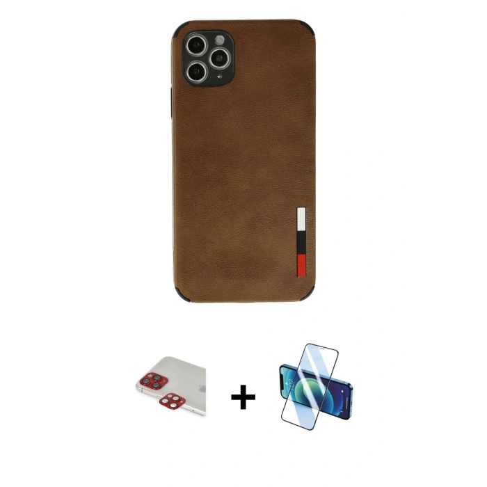 MARSİLYAN™- iPhone 11 Pro Max Kılıf Doruk Asil Koleksiyonu - Siyah 3D Antistatik Cam Ekran Koruyucu + Pers Alüminyum Kamera Lens - KI