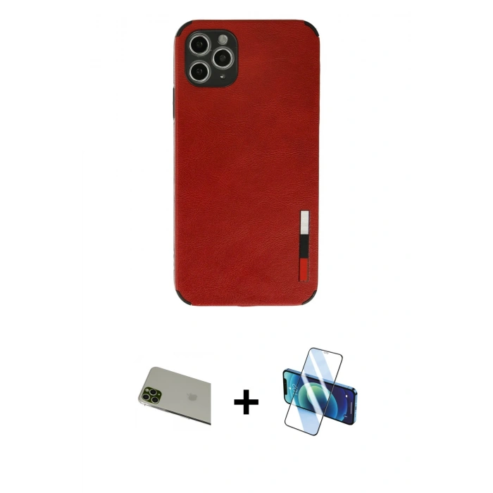 MARSİLYAN™- iPhone 11 Pro Max Kılıf Doruk Asil Koleksiyonu - Siyah 3D Antistatik Cam Ekran Koruyucu + Rainbow Kamera Lens Koruma Cam - YL