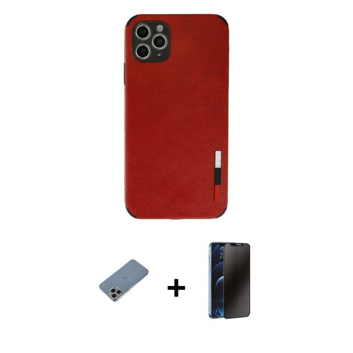 MARSİLYAN™- iPhone 11 Pro Max Kılıf Doruk Asil Koleksiyonu - Siyah 3D Antistatik Hayalet Cam Ekran Koruyucu + Shine Kamera Lens Koruma Cam - GI
