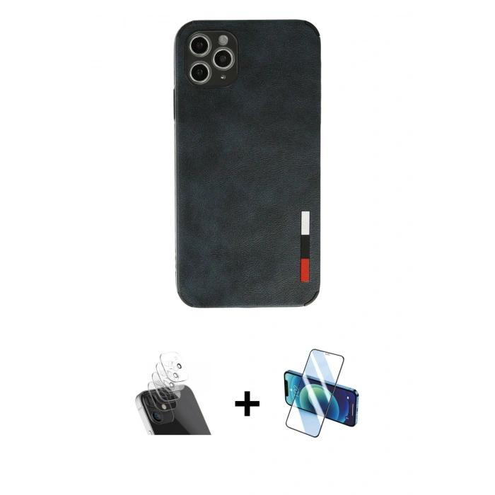 MARSİLYAN™- iPhone 11 Pro Max Kılıf Doruk Asil Koleksiyonu - Siyah 3D Antistatik Seramik Nano Ekran Koruyucu + Kamera Lens Koruma Cam - SF