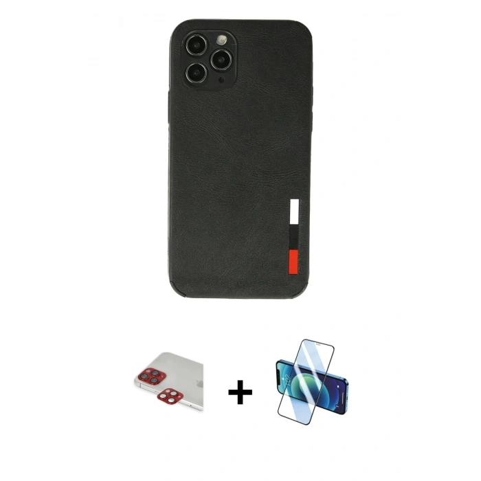 MARSİLYAN™- iPhone 11 Pro Max Kılıf Doruk Asil Koleksiyonu - Siyah 3D Antistatik Seramik Nano Ekran Koruyucu + Pers Alüminyum Kamera Lens - KI