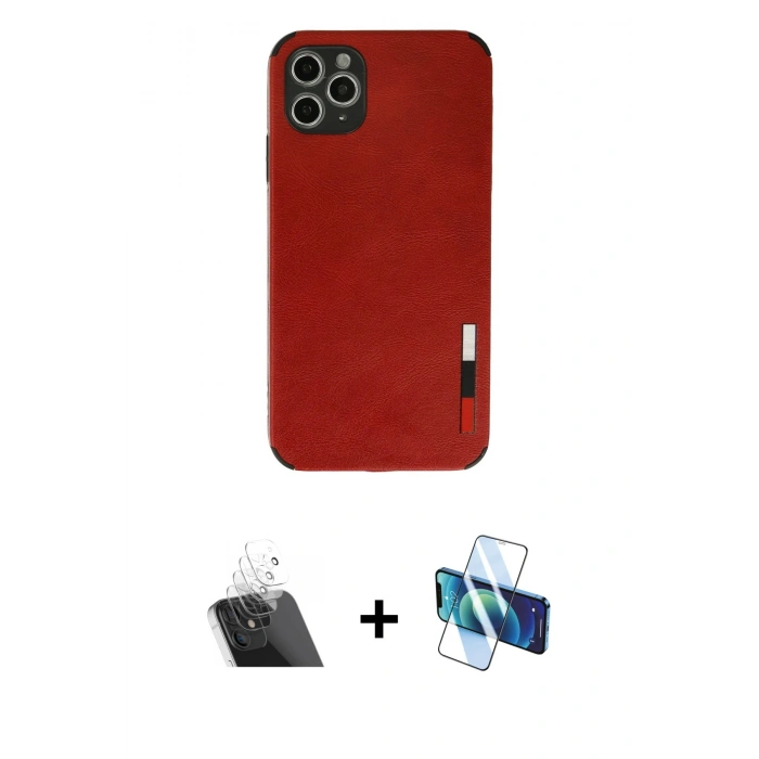 MARSİLYAN™- iPhone 11 Pro Max Kılıf Doruk Asil Koleksiyonu - Siyah 3D Antistatik Seramik Nano Ekran Koruyucu + Kamera Lens Koruma Cam - SF