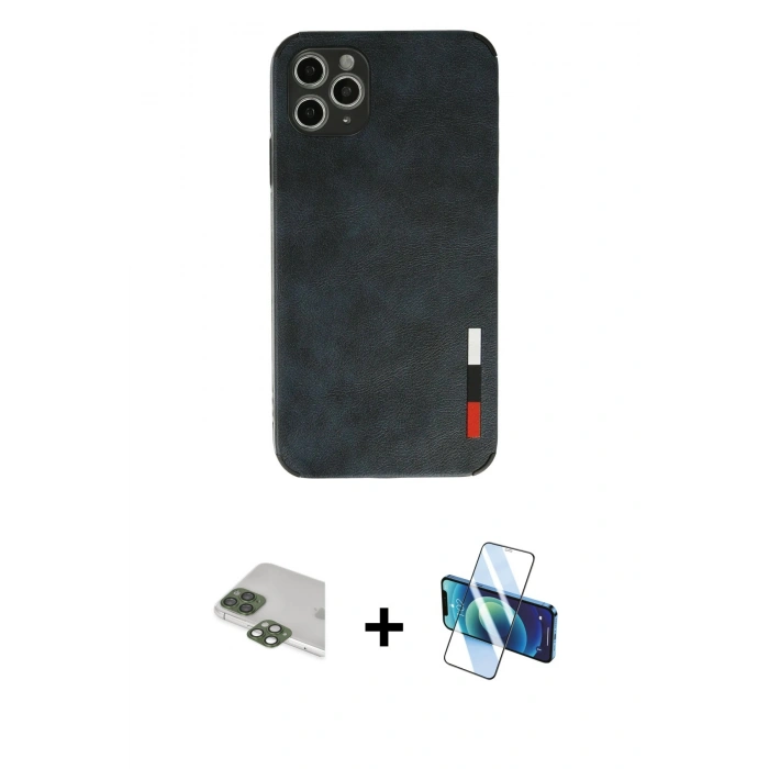 MARSİLYAN™- iPhone 11 Pro Max Kılıf Doruk Asil Koleksiyonu - Siyah 3D Antistatik Seramik Nano Ekran Koruyucu + Pers Alüminyum Kamera Lens - YL