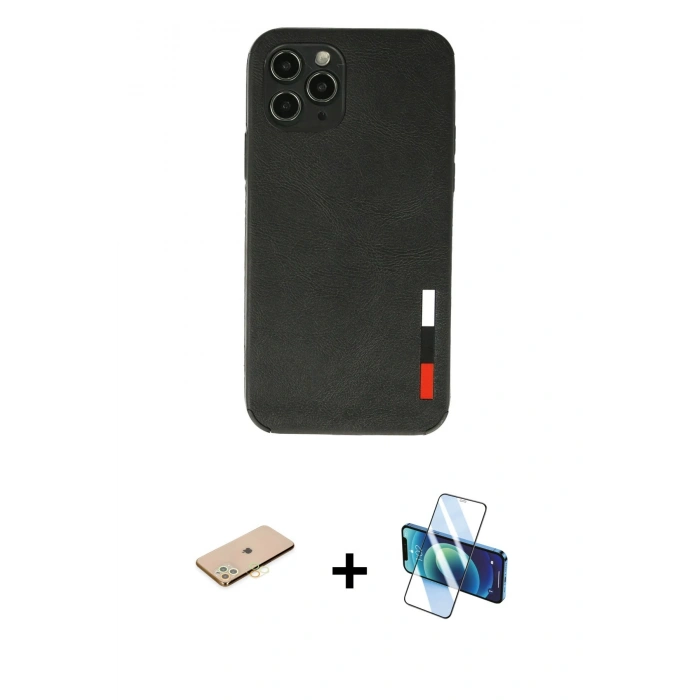 MARSİLYAN™- iPhone 11 Pro Max Kılıf Doruk Asil Koleksiyonu - Siyah 3D Antistatik Seramik Nano Ekran Koruyucu + Renkli Kamera Lens Koruma Cam - SI