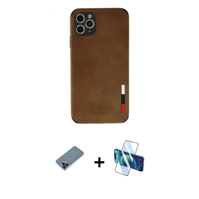 MARSİLYAN™- iPhone 11 Pro Max Kılıf Doruk Asil Koleksiyonu - Siyah 3D Antistatik Seramik Nano Ekran Koruyucu + Metal Kamera Lens Koruma Cam - SH